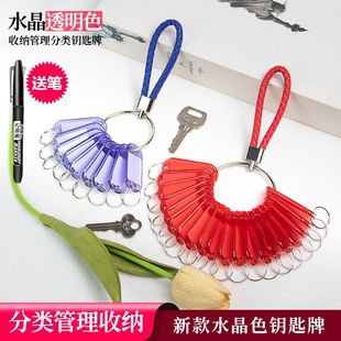 新款分类神器塑料标签钥匙牌收纳串中介家用房屋水晶钥匙扣标记管