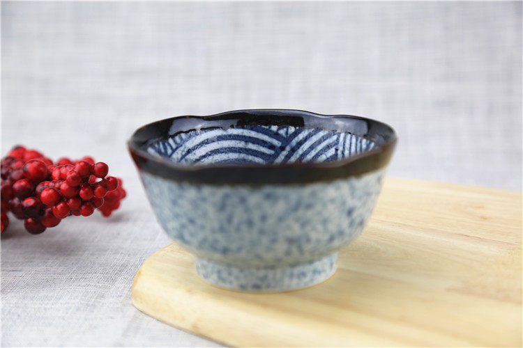 日本进口碗 美浓烧青海波陶瓷器餐具 釉下彩和风日式料理小米饭碗