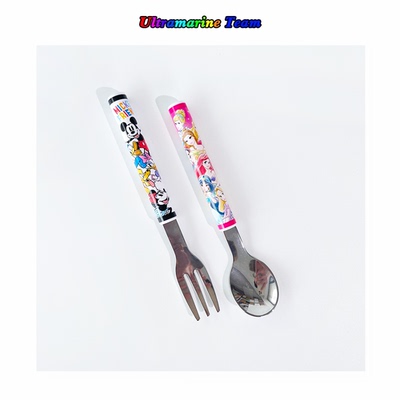 日本东京迪士尼 米奇家族 公主合集儿童不锈钢印花餐具勺子叉子