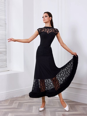 TID品牌摩登舞服2025新款蕾丝上衣女高级交谊舞大摆裙国标练功服