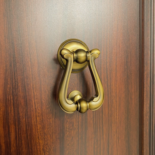 新中式简约环型敲门器敲门环大门防盗门锌合金黄铜拉丝色轻奢拉手