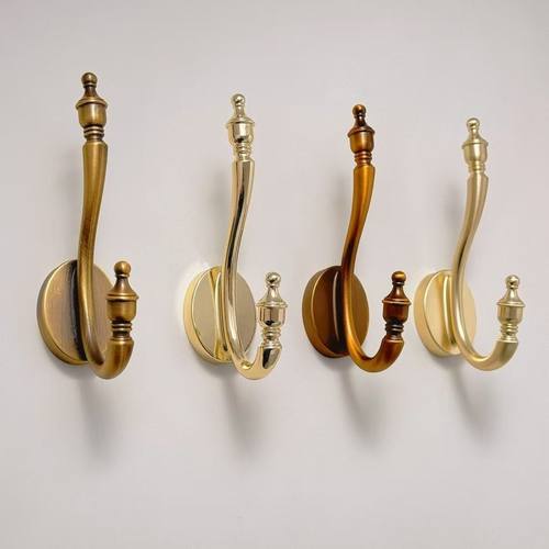 法式仿古挂衣钩实木门后挂钩衣柜衣帽钩玄关墙壁单个挂钩黄古铜