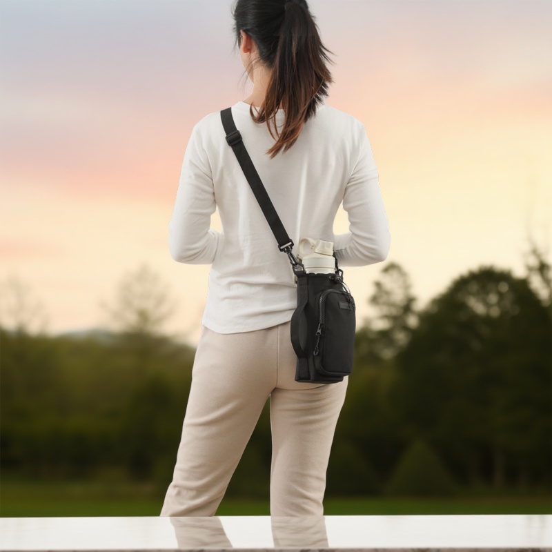 旅行斜挎水瓶包户外登山便携保温杯矿泉水杯套水壶手机斜背小包