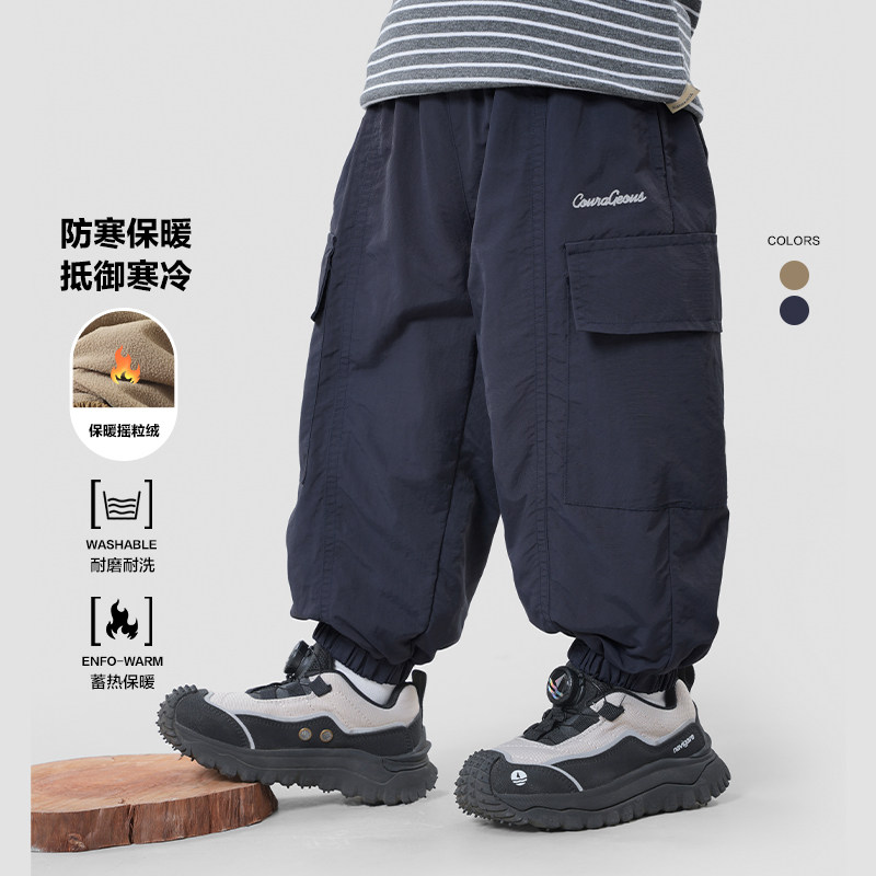 男童加绒加厚工装运动长裤秋冬新款童装儿童宝宝棉裤男孩冬季保暖
