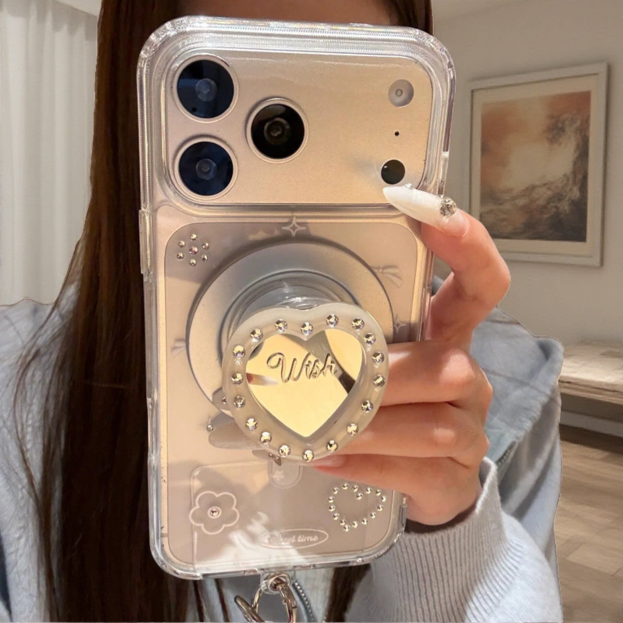 韩感ins爱心磁吸星星支架iPhone适用于Air苹果17promax创意16max带挂绳15pm手机壳高级少女14promax透明