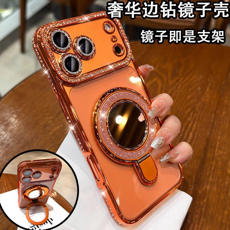 透彩自带镜头膜适用于17手机壳质感iPhoneAir奢华水钻全包磁吸支架16 plus新款苹果15max硅胶套14/13手机壳12