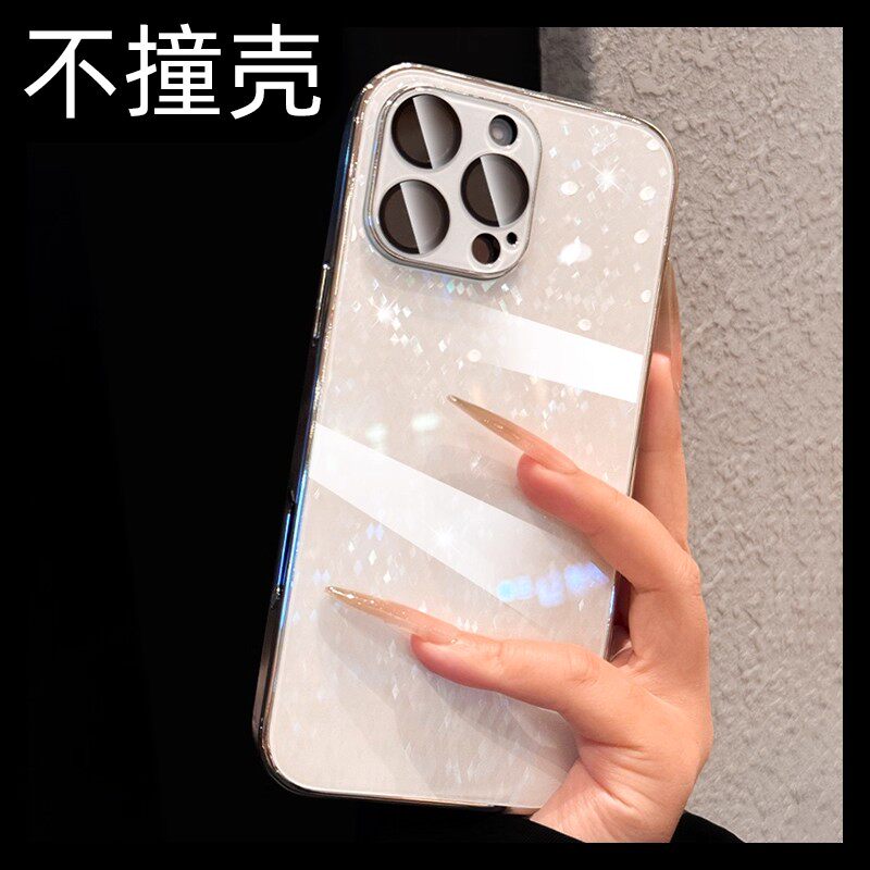 高级感冰晶玻璃适用于苹果17Air创意高端菱格闪粉iPhone17/15/16promax带镜头膜14镜头保护13钢化玻璃手机壳