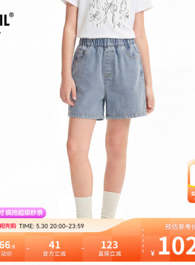 安奈儿童装女童牛仔短裤2026夏新款甜美弹力透气时尚浅蓝色裤子