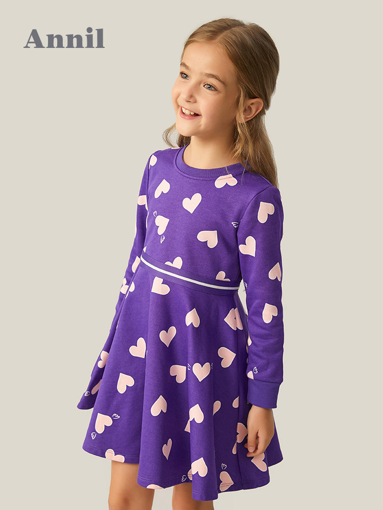 Annil Children's clothing Girls dress Autumn new spring and autumn sweater dress Western school little girl long sleeve skirt