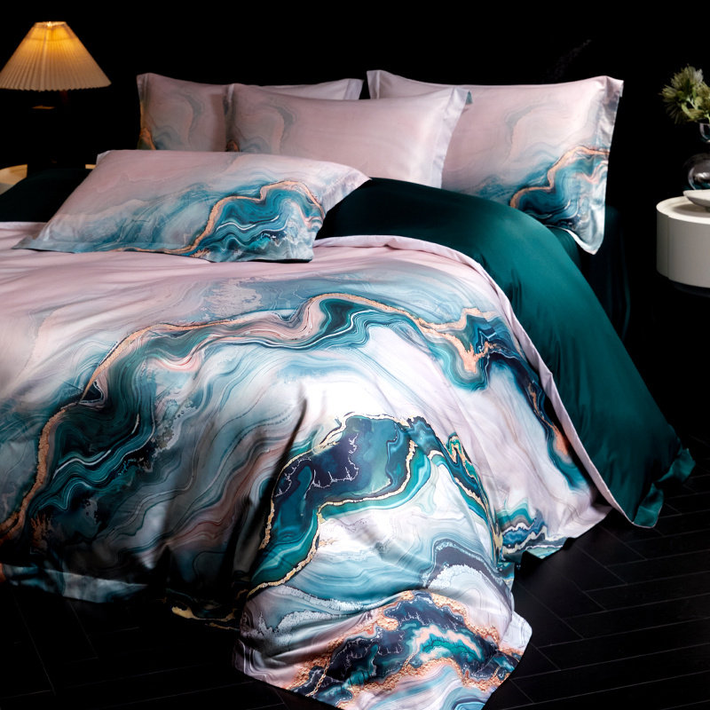 简约复古夏季水洗天丝四件套双面冰丝凉感床单丝滑裸睡被套罩床品