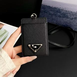 欧美潮牌徽标皮质工作证工牌挂脖套身份证银行卡门禁交通卡套男女