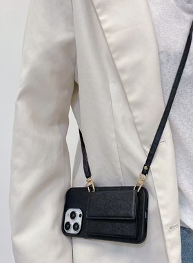 欧美大牌适用三星s23ultra手机壳s22plus零钱卡包折叠flip2 3 4 5保护套zfold斜挎挂绳苹果14Promax潮牌13Pro