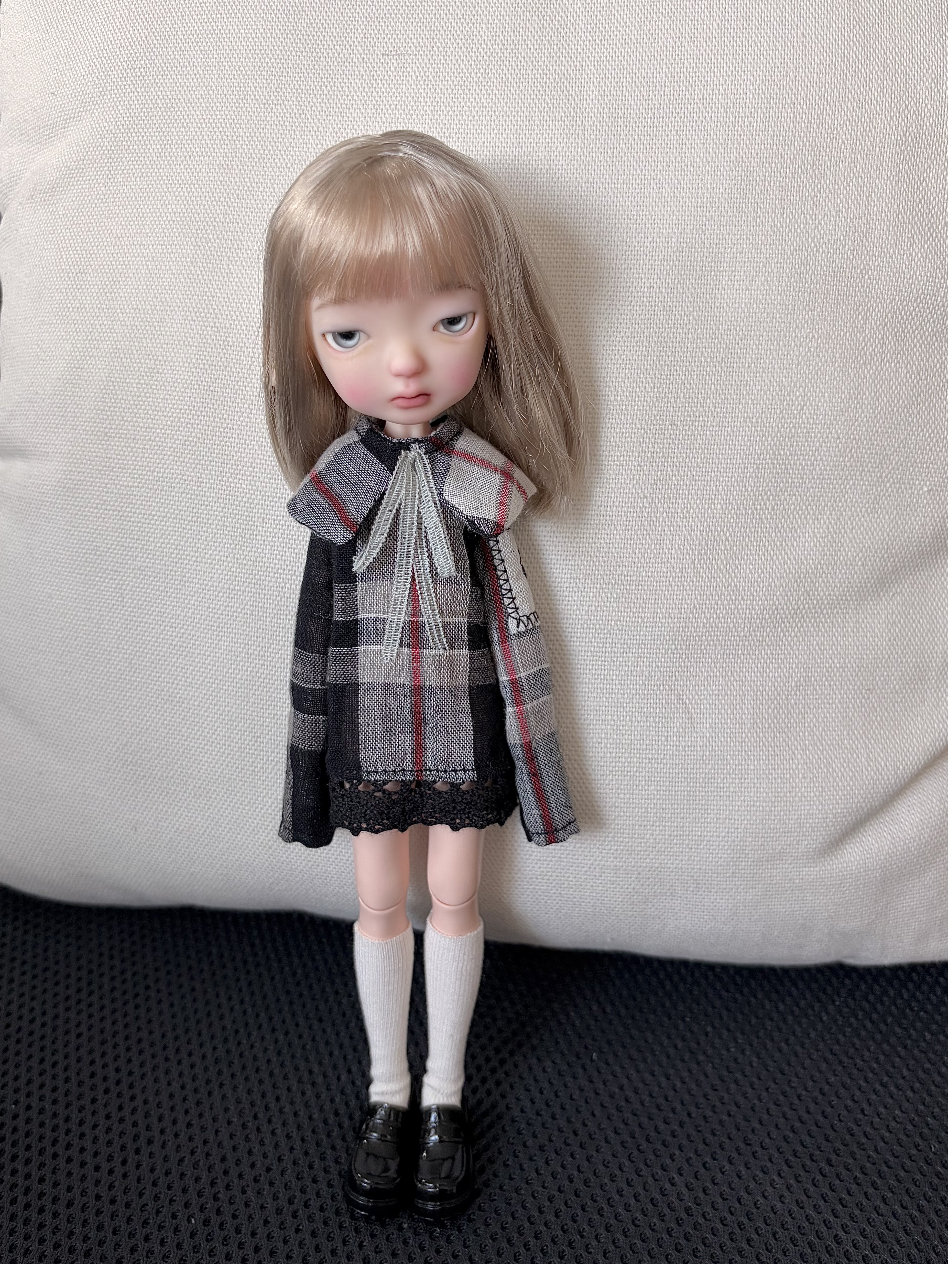 现货小布娃衣ob22azone学院风格纹连衣裙后背魔术贴单品图片