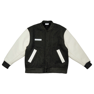 RADIUM 秋冬日系潮牌户外复古立领棒球服棉衣外套 50%羊毛呢料PU袖