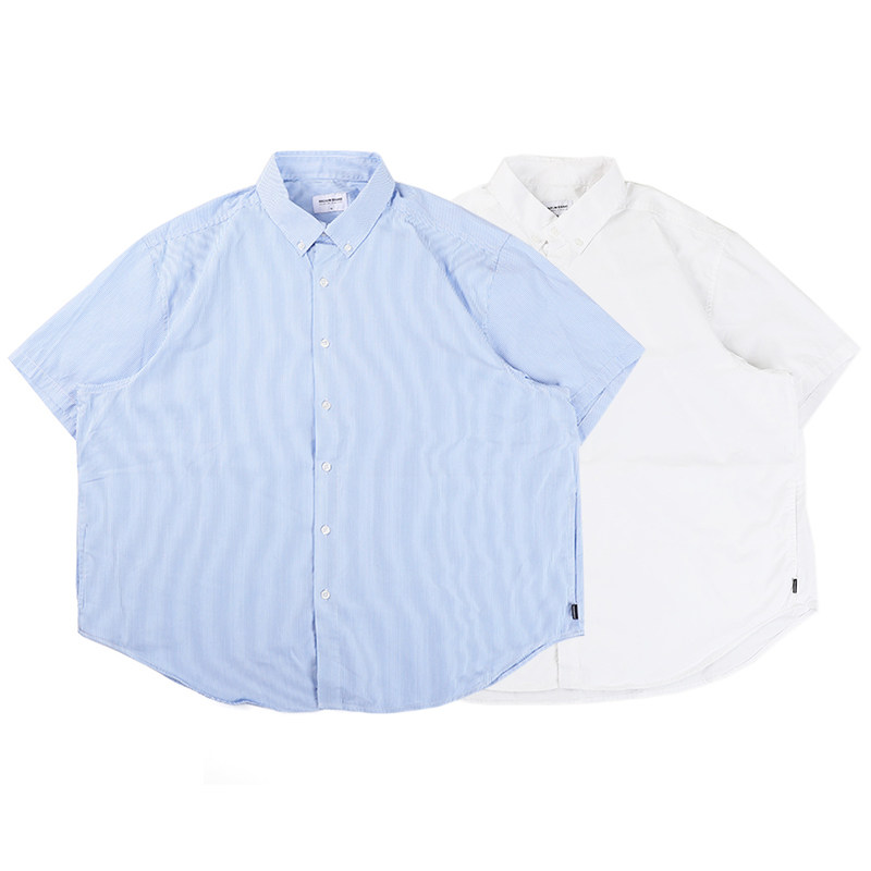 radium日系国潮牌宽松短袖衬衫夏季薄款廓形休闲条纹衬衣city boy