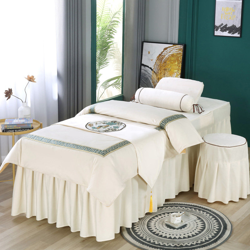 纯色美容床罩四件套高档美容院专用水晶绒美容床罩欧式按摩床罩套