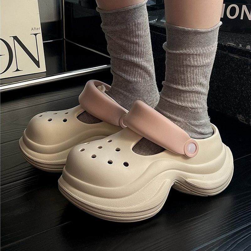 eva轻便女款外穿洞洞鞋厚底增高5cm女生花园鞋外出女式沙滩凉鞋夏