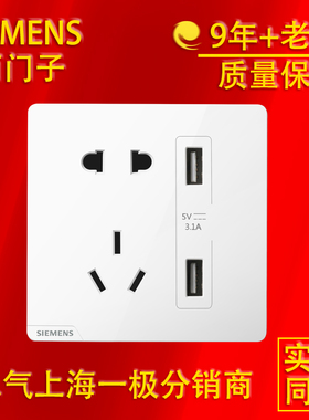 开关插座家用皓彩系列雅白色五孔带双口3.1aUSB快充电床头