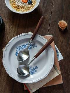 胡桃木实木餐具304不锈钢牛排刀叉勺套装西餐餐勺复古儿童餐勺