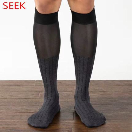 SEEK 日本进口时尚男士长筒袜半丝条纹商务袜正装男袜休闲西装袜