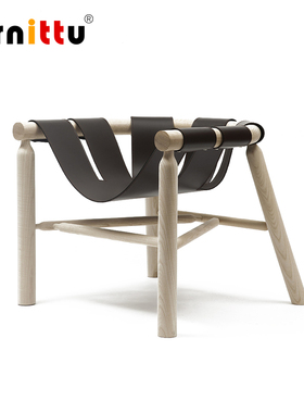 furnittu设计师家具北欧艺术设计马鞍皮实木Ninna Armchair休闲椅