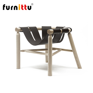 furnittu设计师家具北欧艺术设计马鞍皮实木Ninna Armchair休闲椅