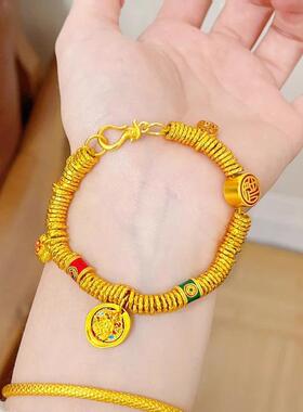 合金手链 金色黄财神五路财神盘缠手链国风手工编织古法素款
