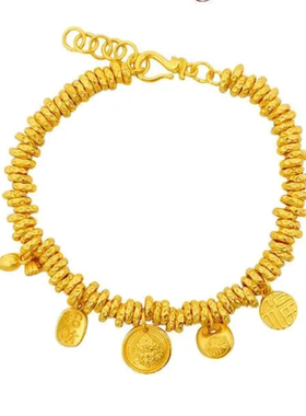 合金手链 新中式福袋黄财神两世欢锤纹盘缠手链轻奢精美百搭手链