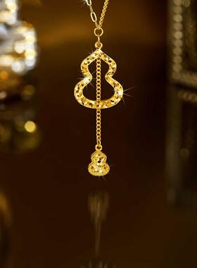 合金项链 金色葫芦项链女流苏精致新款百搭轻奢气质坠链长款简约