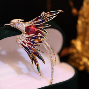合金胸针 复古百鸟朝凤高档气质凤凰胸针时尚轻奢百搭重工彩色