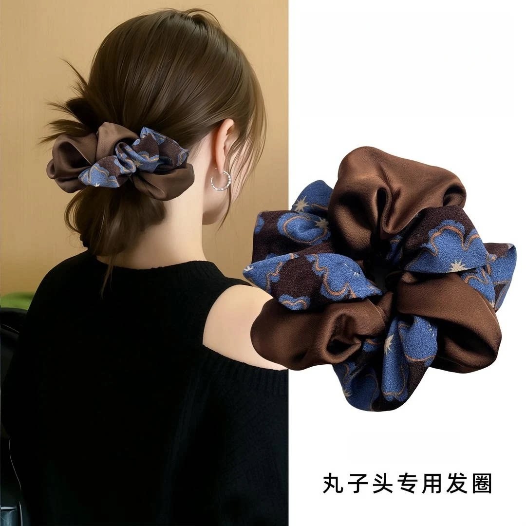 丸子头头花发圈大肠发圈蓝咖色气质氛围感盘发神器发量少头绳女士