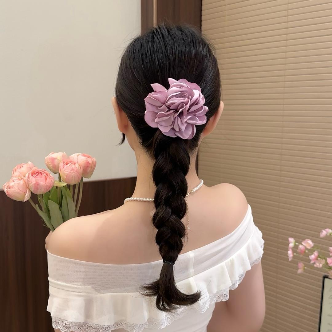 夏季甜美百搭高级感仿真干枯玫瑰花朵发绳皮筋丸子头气质森系