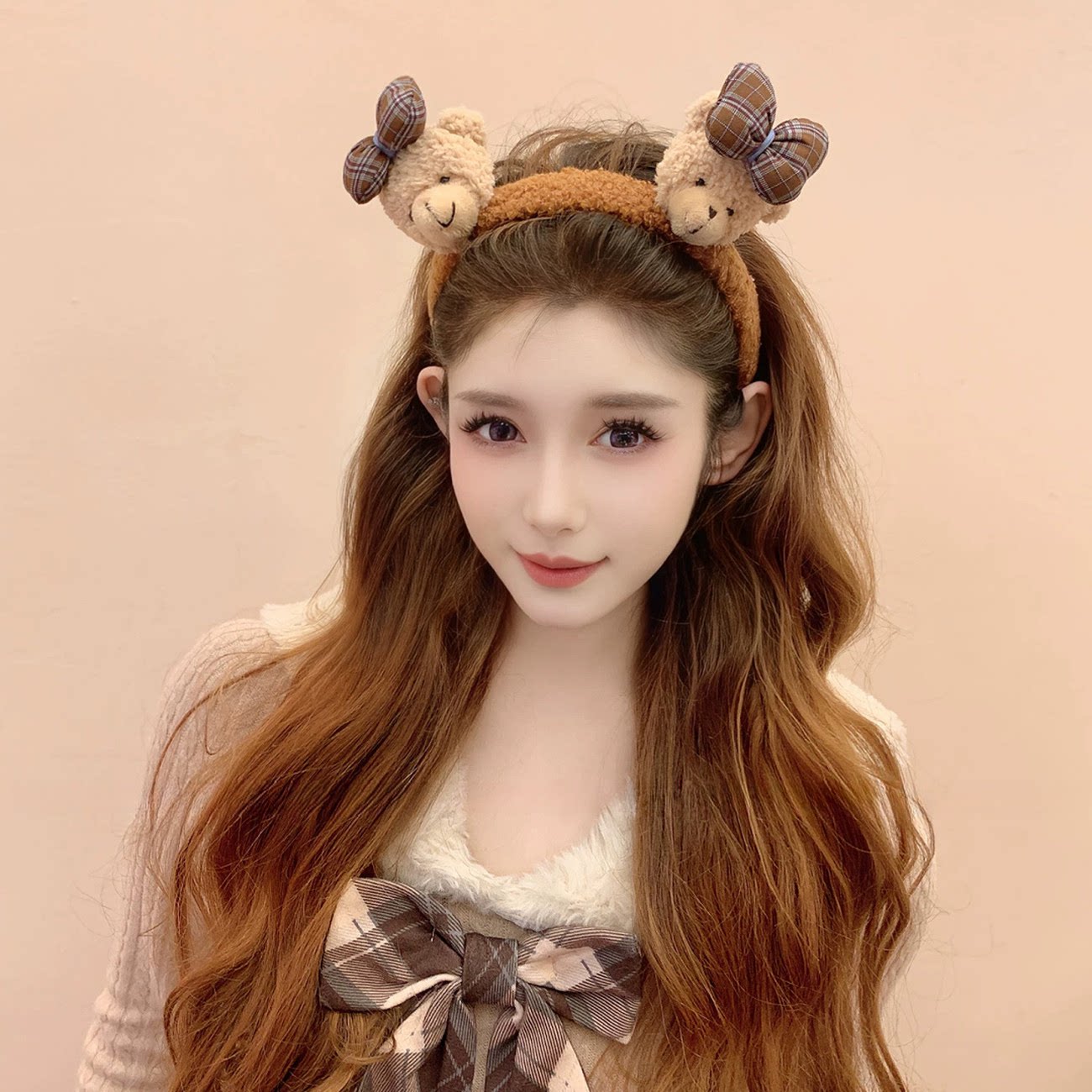 可爱小熊毛绒发箍女甜美