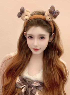可爱小熊毛绒发箍女甜美