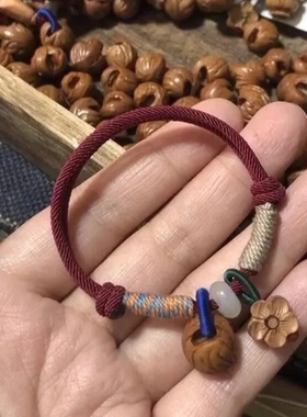 非金属布艺手链 原创国潮风桃木梅花手链复古简约纯手工民族风