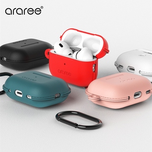 二代Pro2耳机壳硅胶软壳airpods3保护套上盖吸盘时尚 韩国araree适用于苹果airpodspro2新款 纯色保护壳带挂钩