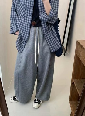 96136加绒加厚新款韩版ins风高腰抽绳宽松显瘦百搭阔腿卫裤