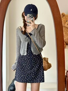 25038婷婷新款韩系清新减龄碎花吊带裙配开衫套装两件套