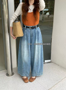 复古高腰配腰带气球阔腿显瘦弯刀牛仔裤 26010西思黎春季 新款