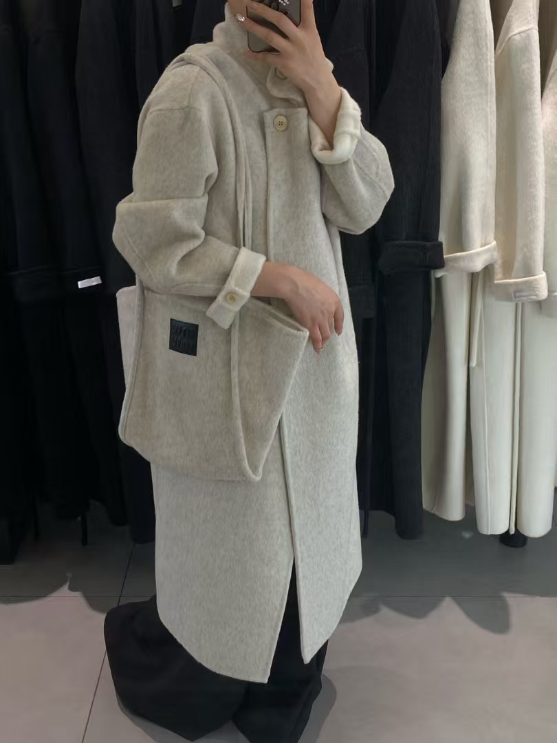 830艺轩配包包秋冬新款熊棕灰腰带款休闲中长款双面羊绒大衣外套