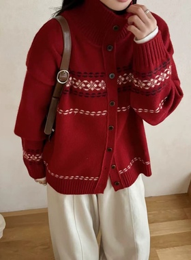 06819加厚秋冬宽松慵懒风加厚保暖带标费尔岛毛衣针织衫开衫