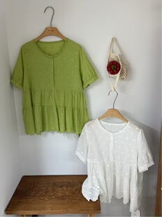 55995沐皙夏季新款韩系宽松百搭绣花短袖衬衫女显瘦遮肉