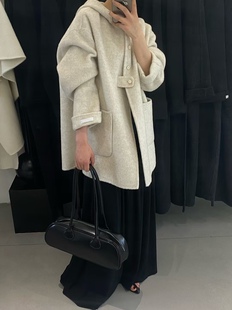 851艺轩秋冬韩系姐妹款 连帽双面大衣女宽松气质双面羊绒外套 短版