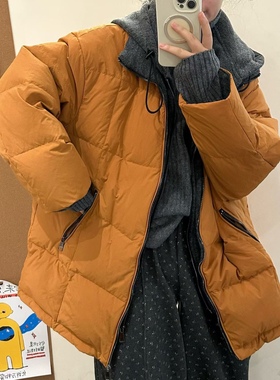 6369欢喜冬季新款白鸭绒连帽假两件女宽松休闲撞色加厚保暖外套潮