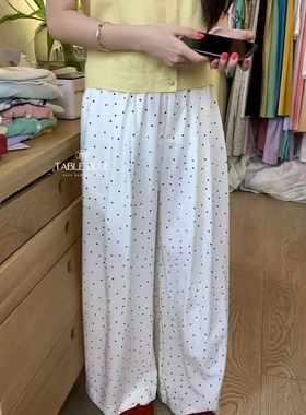 240291百搭时尚夏季圆点波点长裤印花休闲阔腿裤