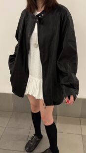 宽松抽绳显瘦百搭立领显瘦中长款 韩版 皮衣外套 新款 2601春季