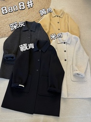 8808巴城高端全羊毛双面羊绒时尚百搭修身显瘦中长款双面开衫大衣