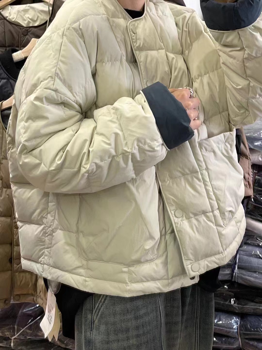 3898we秋冬休闲潮流加厚保暖宽松拼接韩版时尚羽绒服外套今年流行
