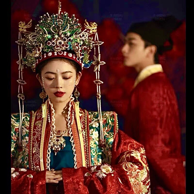 纯点翠新娘凤冠纯天然珍珠头饰婚服舞台摄影走秀头冠出售出租