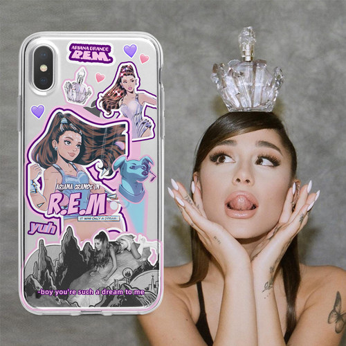 kristem原创设计A妹Ariana Grande REM香水透明手机壳适用于苹果i16proi17promax安卓华为透明硅胶手机壳